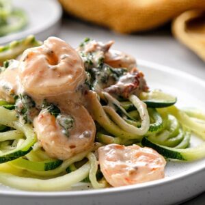 Keto One Pot Shrimp Alfredo [with Zoodles]