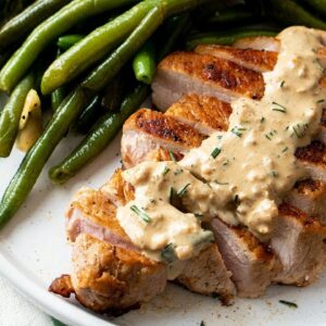 Keto Pork Chops with Green Beans & Gravy [One-Pan + Easy]
