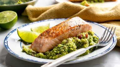Easy Keto Seared Salmon Recipe [with Guacamole]
